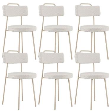 Imagem de Kit 06 Cadeiras Decorativas Estofada Sala Jantar Barcelona Arena L02 Bouclê Cru - Lyam