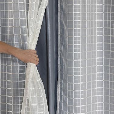 Imagem de Cortina Blackout PVC Cinza Voil Xadrez 2,00m x 1,40m Forro 100% PVC/Voil 100% Poliéster - Bege