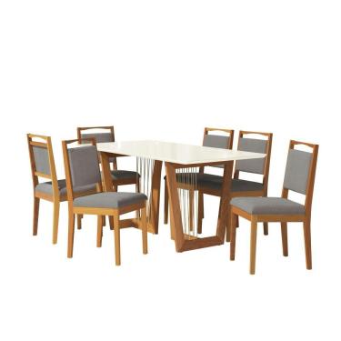 Imagem de Conjunto Sala De Jantar Lina Em Madeira Maciça 6 Cadeiras Boucle Cinza