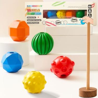 Imagem de Lebze 5 cores de giz de cera educativos laváveis para meninos e meninas, crianças pequenas, giz de cera antiaderente, fácil de segurar, empilhar e separar, brinquedos sensoriais, pré-escolar