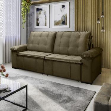 Imagem de Sofá Cama Retrátil e Reclinável 4 Lugares 240cm em Veludo com Molas Palmeira CabeCasa MadeiraMadeira Bege