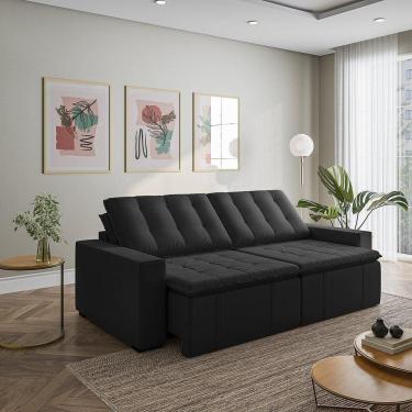 Imagem de Sofá Cama Retrátil e Reclinável 4 Lugares 280cm Veludo Palmeira Cabecasa MadeiraMadeira Preto