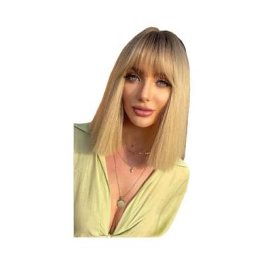Imagem de Peruca Sintética Curta Lisa Loira Clara Para Mulheres, Estilo Bob, Res