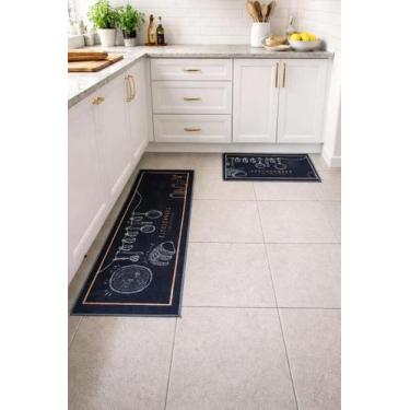Imagem de Kit Tapete Passadeira Cozinha Antiderrapante 2 Pçs Preto 118 M 40 M Ge