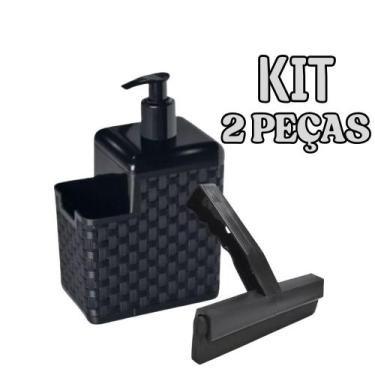 Imagem de kit Dispenser Porta Detergente 2 em 1 com Suporte para Esponja e Rodo 