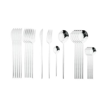 Imagem de Conjunto De Talheres De Aço Inoxidável Com 24 Peças, Seguro Para Lava-
