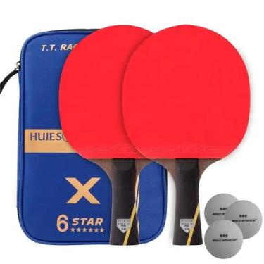 Imagem de Kit de Tênis de Mesa Huieson Carbon-2 Raquetes 6 Star + bolsa e 3 bola