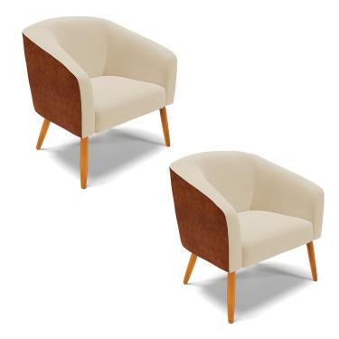 Imagem de Poltrona Decorativa Pé Palito Castanho Kit 2 Stella Nozes/Linho Areia D03 - D'Rossi