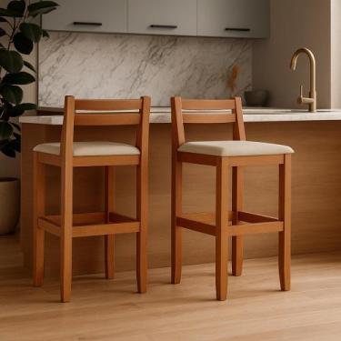 Imagem de Kit 2 Banquetas Ibiza Baixa Balcao Cozinha Pés em Madeira 0,77 - Molar