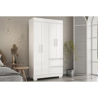 Imagem de Guarda Roupa Solteiro Maya 4 Portas de Bater 2 Gavetas MDF Branco ACP Móveis