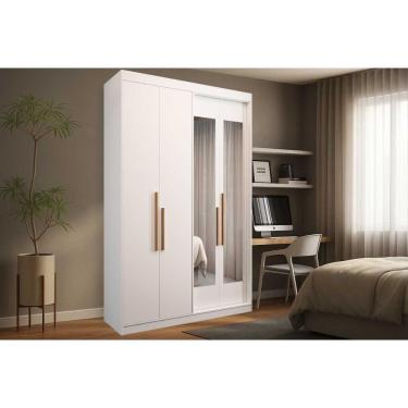 Imagem de Guarda Roupa Solteiro Ph 1805 4 Portas de Bater 2 Gavetas MDF com Espelho Branco Herval