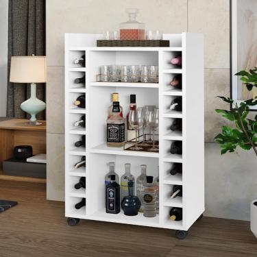 Imagem de Adega Bar Bélgica - 16 Garrafas Com Rodízios Em Mdp Branco - Rede Móveis