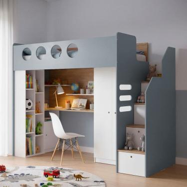 Imagem de Cama Alta Office com Nicho e Guarda Roupa Star Maker Casatema Madeiraoriginals Azul/Itapoã
