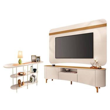 Imagem de Rack Bancada Elara e Painel Armony Off White Cinamomo com Aparador Infinity Off White - HB Móveis