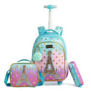 Imagem de Kit Completo Mochila Estojo Lancheira Rodinhas Infantil Escolar-Feminino