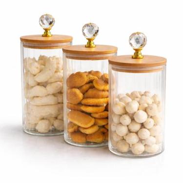Imagem de Jogo de Potes de Vidro Canelado Hermético com Tampa de Bambu 2 ou 3 Pe