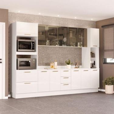 Imagem de Cozinha Completa Amara 13 Portas 4 Gavetas com Vidro Branco - Politorn
