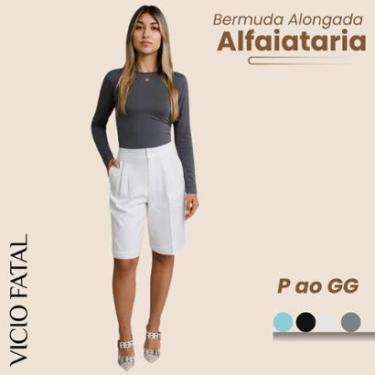 Imagem de Bermuda Feminina de Alfaiataria Alongada Evangélica Minimalista e Estilosa Social com Bolsos-Feminino