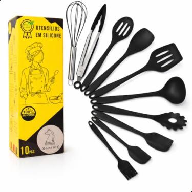Imagem de Conjunto Utensílios Profissional 10 Peças Cozinha Silicone PRETO X-MATTE