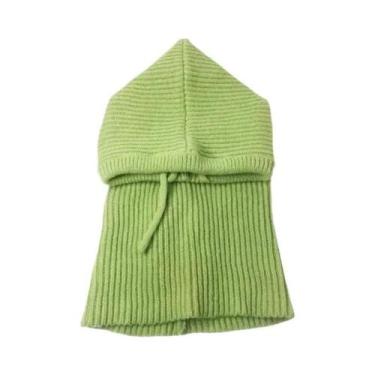Imagem de Gorro Feminino De Tricô Grosso E Quente Com Capuz Balaclava, Gola Fals