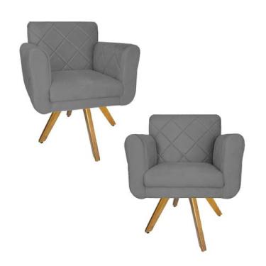 Imagem de Conjunto 2 Poltrona Decorativa Com Base Giratória De Madeira Isabella 