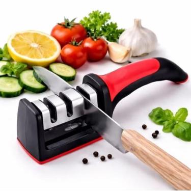 Imagem de Afiador de Facas 3 em 1 Profissional Amolador Manual Cozinha Aço Inox 