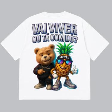 Imagem de Camiseta Oversized Premium Branca com Estampa DTF Abacaxi - Viver ou T