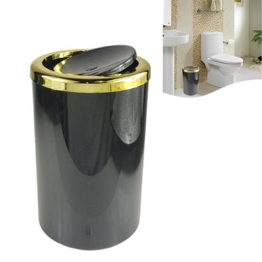 Imagem de Lixeira Basculante 8 Litros Redonda Cozinha Banheiro Preto Dourado - A