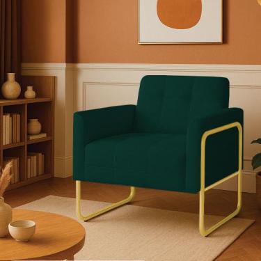 Imagem de Poltrona Sala Industrial Alta Tubo Dourado Elisa Bouclê Verde D03 - D 