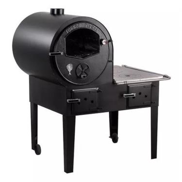 Imagem de Forno com Fogão a Lenha Esquerdo Fornos Pinhal Preto com Chapa Superior de Ferro Fundido e Termômetro