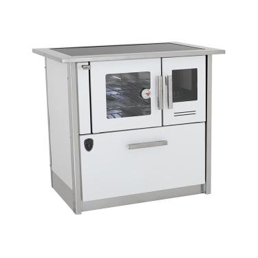 Imagem de Fogão a Lenha Fornos Pinhal Eclipse Esquerdo Branco Chapa Vitroceramica N2 com Forno Inox