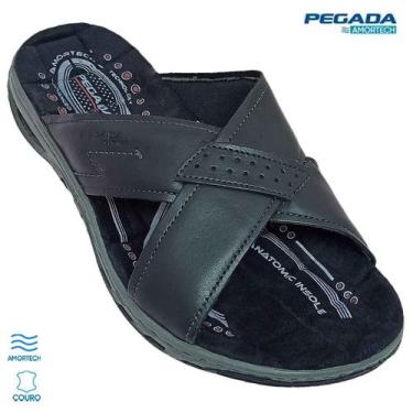 Imagem de Chinelo Masculino Pegada Ortopédico Couro, Preto, 38