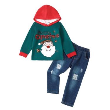 Imagem de Conjunto de moletom com capuz e jeans de Natal para meninos Saeaby