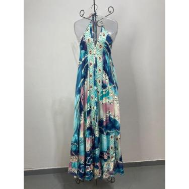 Imagem de Vestido Indiano Boho Seda Premium Detalhe Dourado Costa Nua - Mimos Al