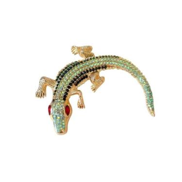 Imagem de Broche Jacaré Colorido com Pedras - - Pistache Acessórios, Dourado, Ún
