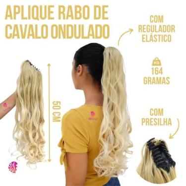 Imagem de Aplique Rabo De Cavalo Em Piranha Liso Ondulado 50 Cm - Fibra Organica