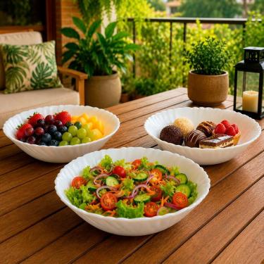 Imagem de Kit 10 Bowls Tigela Saladeira de Vidro Opalina 450ML para Saladas Sobremesas e Frutas Branco