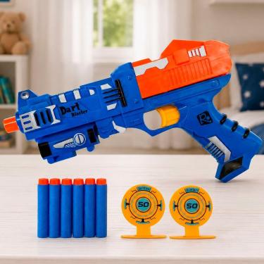 Imagem de Arminha de Brinquedo Pistola Lança Dardos Infantil com 6 Dardos e 2 Alvos Extras Azul