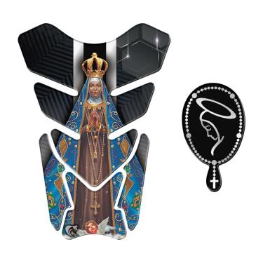 Imagem de Kit Protetor Tanque Resinado Nossa Senhora com Adesivo Decorativo para Moto Preto em PVC Teu Adesivo