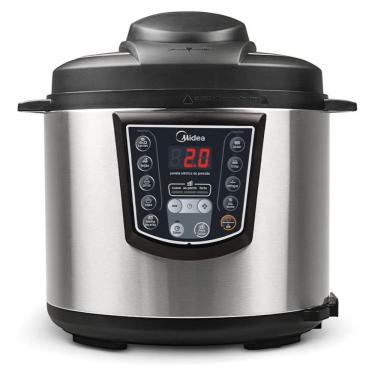 Imagem de Panela de Pressão Elétrica Midea 6L Inox e Preto com Painel de Controle Programável 110V