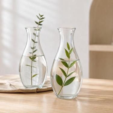 Imagem de 2 Vasos de Vidro Transparente Decorativo Pequeno Para Flores Arranjos 