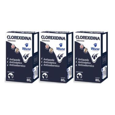 Imagem de Kit 3 Sabonete Clorexidina Dermatite Cães e Gatos World 80g