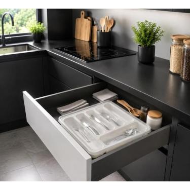 Imagem de Porta talher para gaveta moderna 6 divisórias com tampa para cozinha p