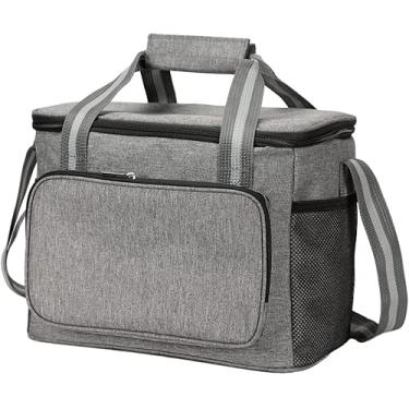 Imagem de Lancheira com isolamento térmico, grande e portátil, reutilizável, térmica, à prova d'água, para escola, escritório, trabalho com alça de ombro ajustável, bolsa organizadora de piquenique de grande capacidade de 15 litros (cinza)