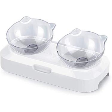 Imagem de Tigelas elevadas para cães e gatos, material de grau alimentício, 0/15°, inclinadas para ração de animais de estimação, tigelas de água com suporte antiderrapante elevado, alimentador ortopédico removível, sem derramamento, antiviravolta