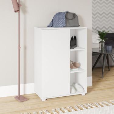 Imagem de Sapateira Armário Multiuso Baixo Organizador 10 Pares Área de Serviço Sala 1 Porta 3 Nichos Branco
