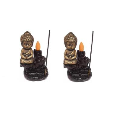 Imagem de Kit 2 Incensários Rocha Buda Bronze Envelhecido + 10 Cones