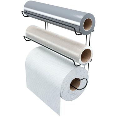 Imagem de Suporte Rolos Porta Papel Toalha Alumínio PVC Plástico Filme de Parede Preto Stolf