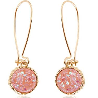 Imagem de Brincos femininos com estampa de drusa simulada humble chic – dourado, prata ou ouro rosa, com pedras redondas brilhantes, Metal, Sem pedra preciosa