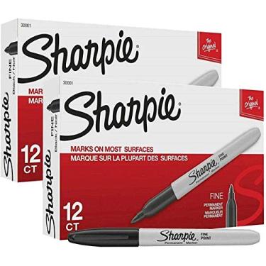 Imagem de Sharpie Marcadores permanentes, ponta fina, preto, (pacote com 2 (12 unidades)